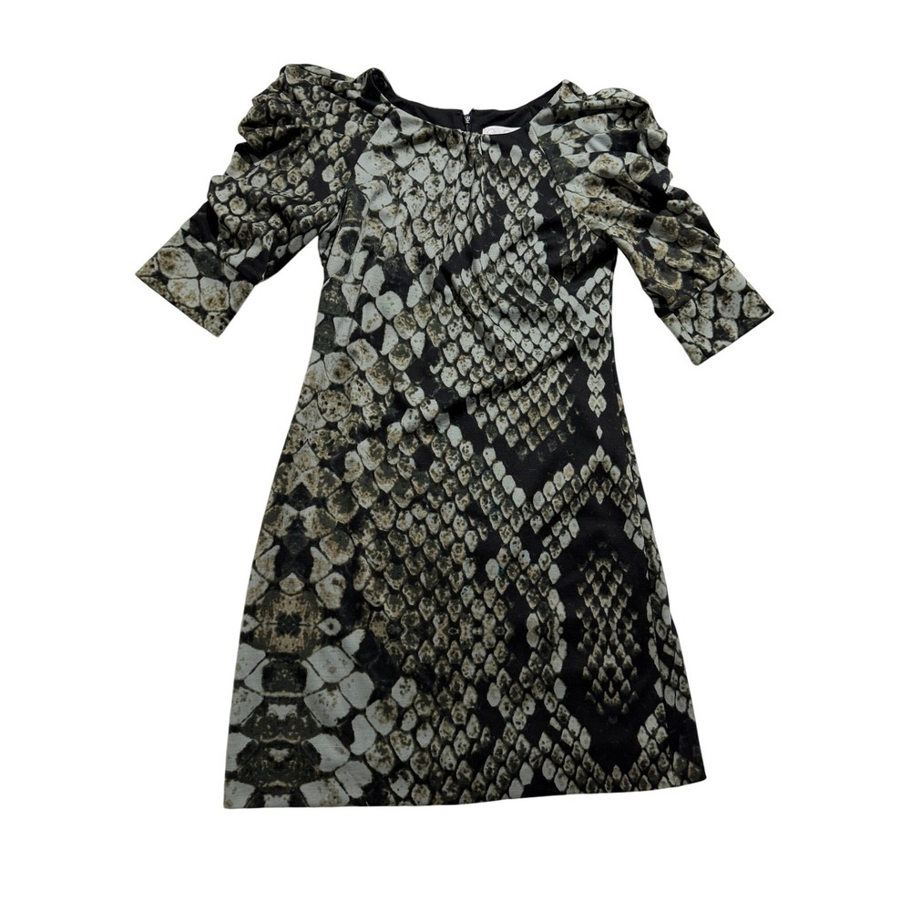 Jessica Simpson Snakeskin Print Sheath Dress Ruched Puff Sleeve Size 4